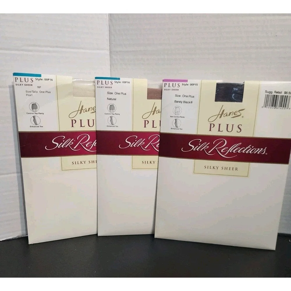 3 Pr Hanes One Plus Silk Reflections Silky Control Pantyhose Natural Black Pearl
